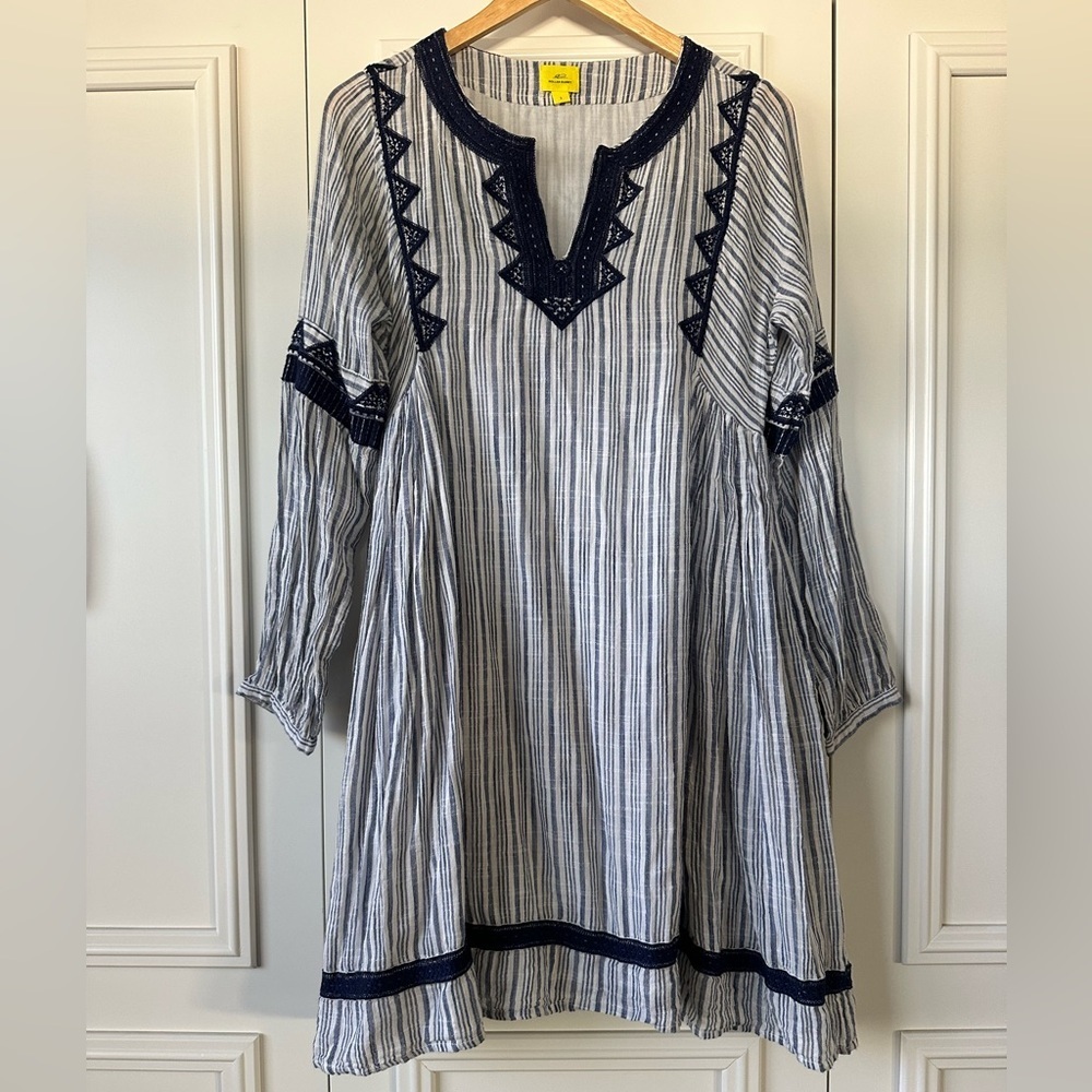 Roller Rabbit Embroidered Striped Swing Dress Size S EUC